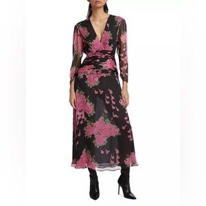 NWT Rixo Raquel Floral Midi Dress Blossom Pink Size Small